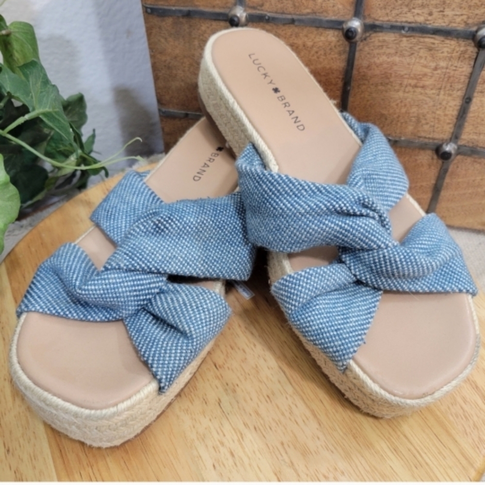 Lucky Brand Women's Grenly Twist Espadrilles Platform Slides Sandals size 7